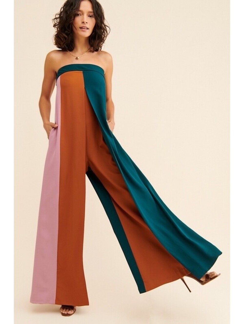 Hutch Women’s Small Wide Leg Jumpsuit Stripe Colorblock Strapless